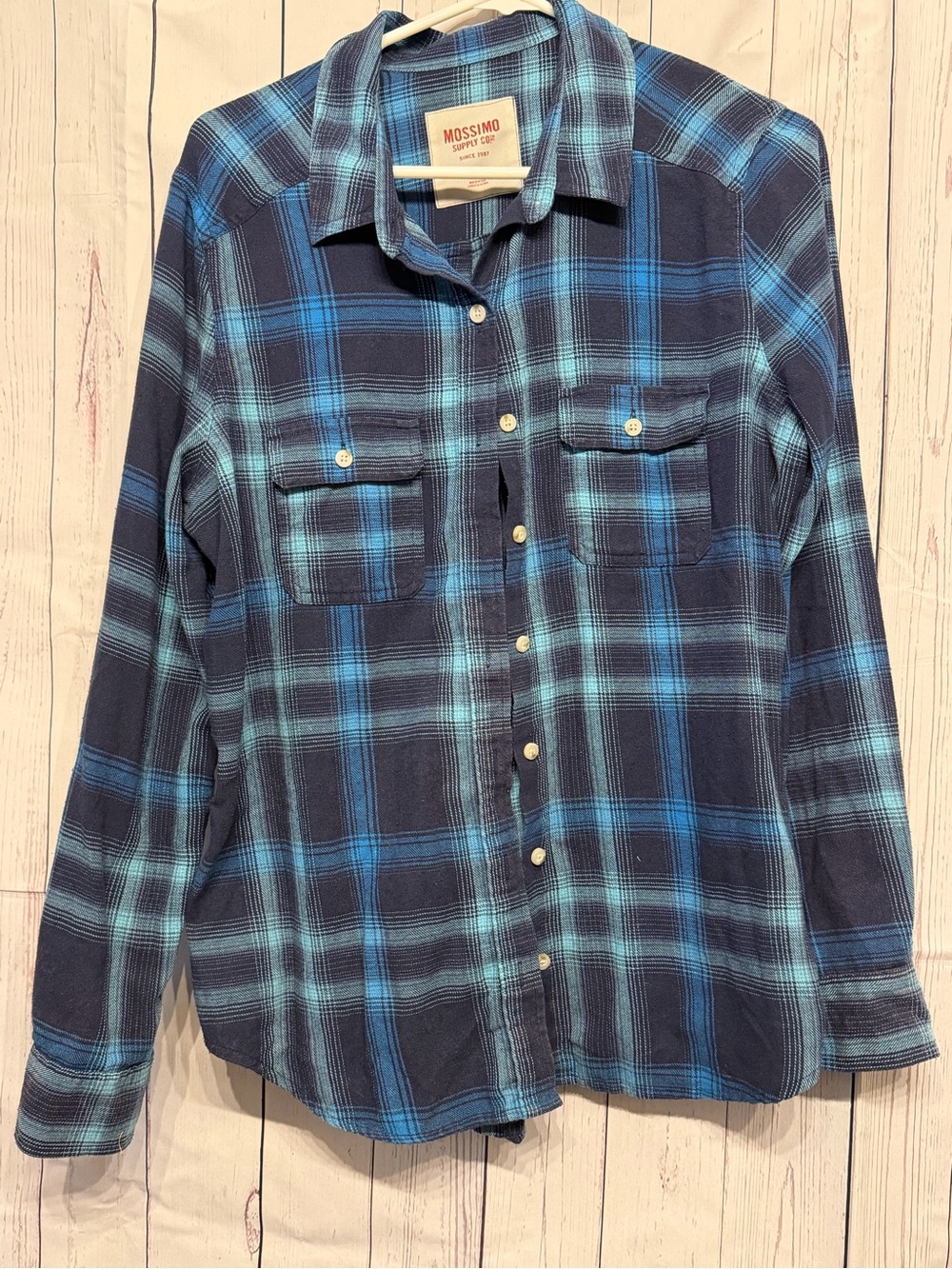 Mossimo Supply Co. Teal and Navy Plaid Shirt